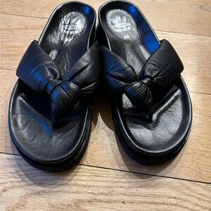 Black Leather DNA Platform Flip Flops